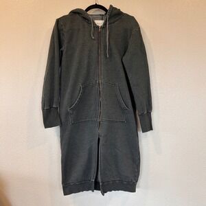 Mustard Seed Longline Zip Up Hoodie Dress Distressed Charcoal Grey Women's Small